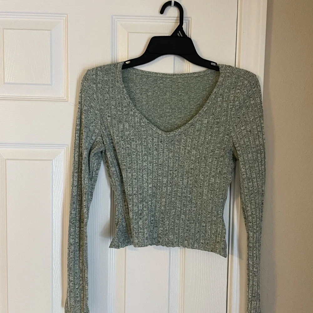 Bundle Of 3 Neutral Green Black Long Sleeve Cropped Minimalist Shirts Bodysuit